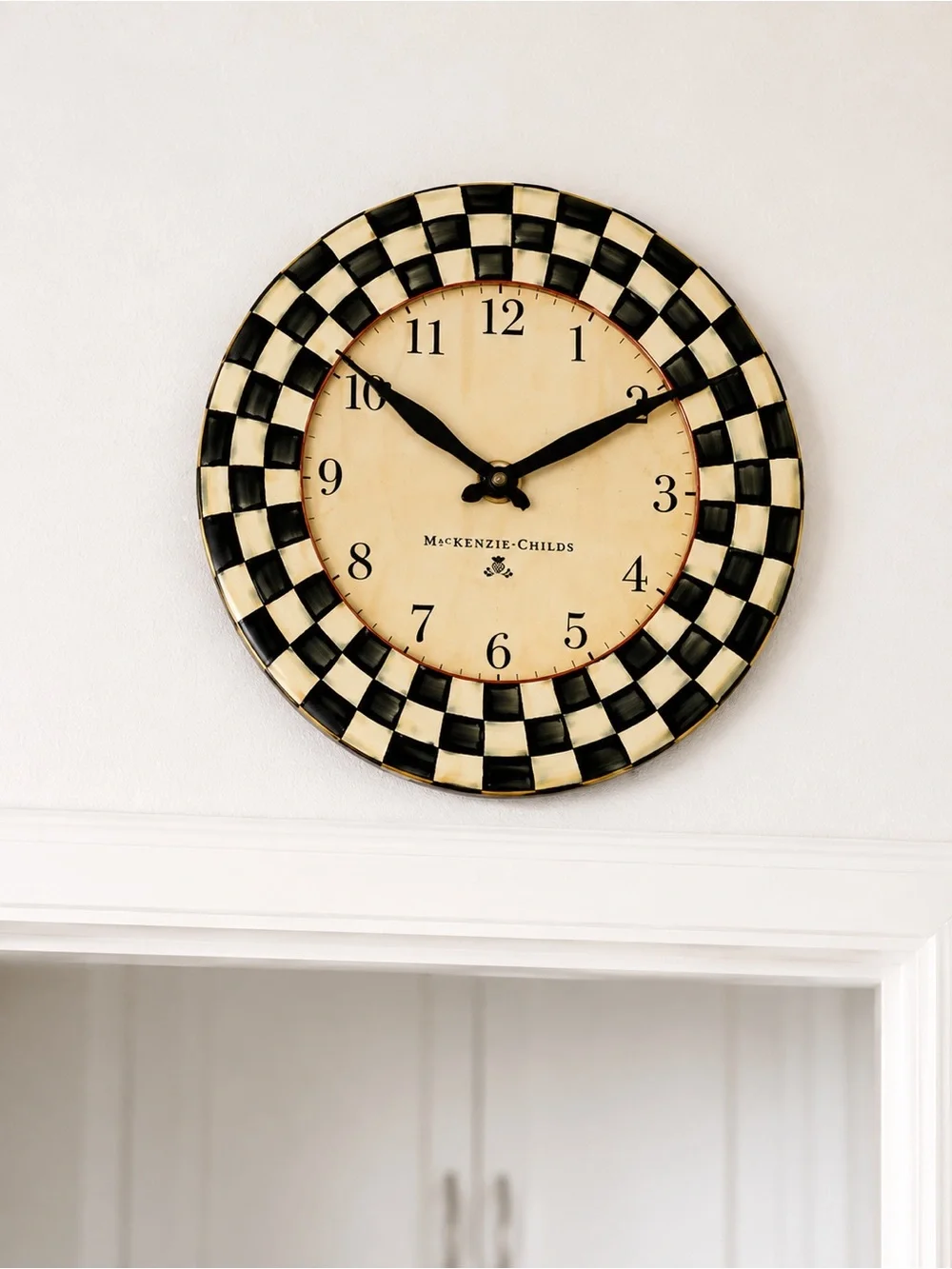 MacKenzie-Childs Black and Cream Checkered Round Wall Clock